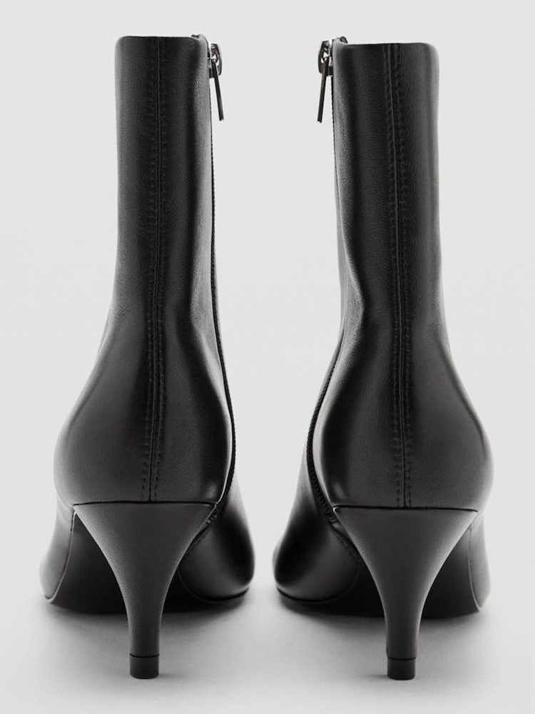 Mango Black Round Toe Kitten Heel Ankle Boots - Image 6 of 6