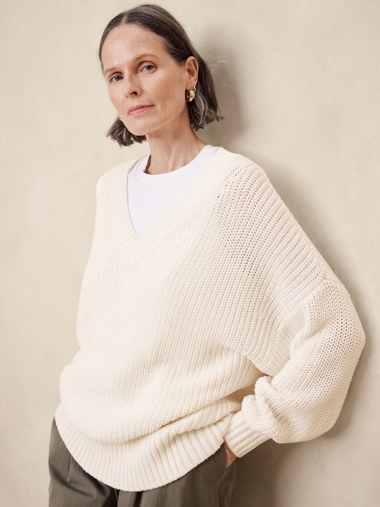 Banana Republic Cream Janie Oversized Cotton Jumper - Image 1 of 1 Banana Republic Cream Janie Oversized Cotton Jumper - Image 1 of 1