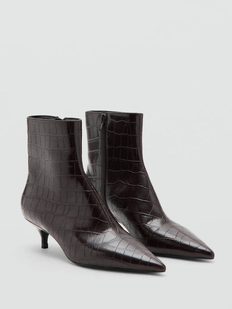 Mango Red Pointed Toe Kitten Heel Ankle Boots - Image 1 of 4 Mango Red Pointed Toe Kitten Heel Ankle Boots - Image 1 of 4