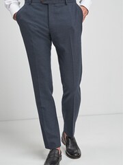 Navy Blue Slim Fit Signature Wool Blend Stretch Flannel Trousers - Image 1 of 5