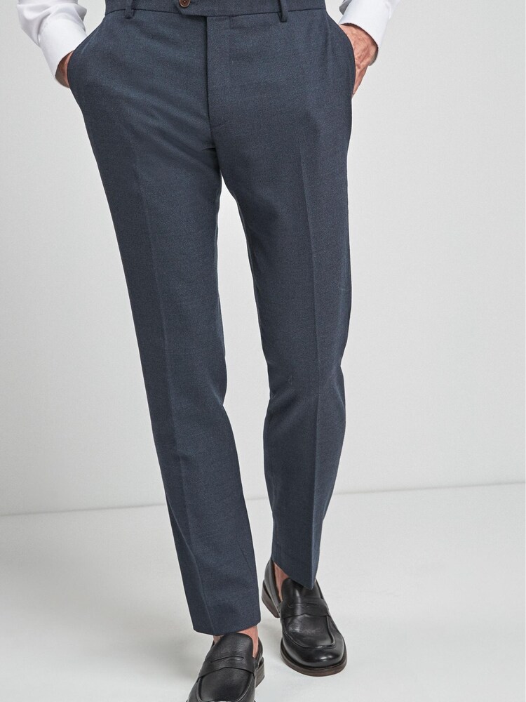 Navy Blue Slim Fit Signature Wool Blend Stretch Flannel Trousers - Image 1 of 5