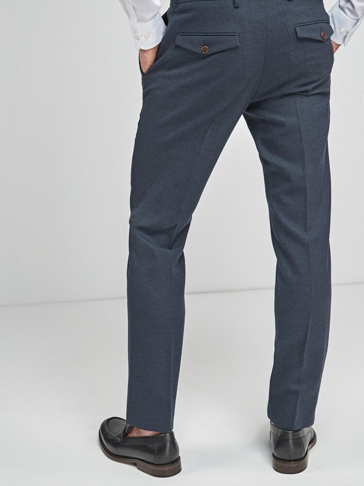 Navy Blue Slim Fit Signature Wool Blend Stretch Flannel Trousers - Image 2 of 5