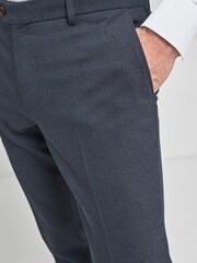 Navy Blue Slim Fit Signature Wool Blend Stretch Flannel Trousers - Image 4 of 5