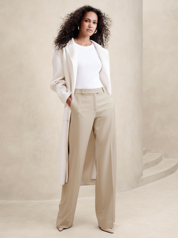 Banana Republic Cream Lido Wide Leg Italian Wool Trousers - Image 1 of 4
