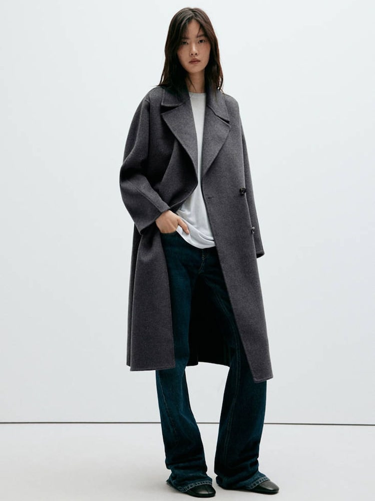 Mango Grey Wool Blend Dropped Shoulder Coat - Image 1 of 7 Mango Grey Wool Blend Dropped Shoulder Coat - Image 1 of 7