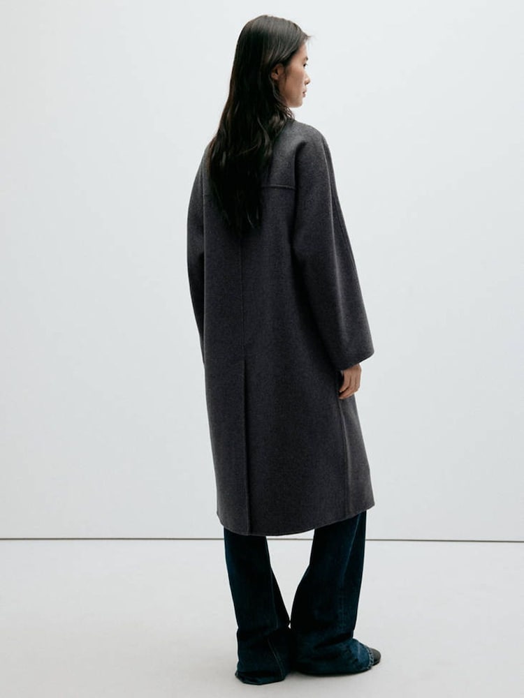 Mango Grey Wool Blend Dropped Shoulder Coat - Image 2 of 7 Mango Grey Wool Blend Dropped Shoulder Coat - Image 2 of 7