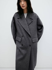 Mango Grey Wool Blend Dropped Shoulder Coat - Image 3 of 7