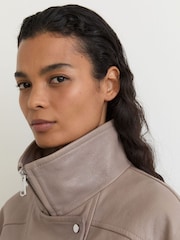 Reiss Grey Petra Petite Textured Leather Oversized Jacket - Image 4 of 10