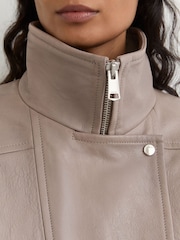 Reiss Grey Petra Petite Textured Leather Oversized Jacket - Image 6 of 10