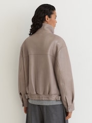 Reiss Grey Petra Petite Textured Leather Oversized Jacket - Image 7 of 10