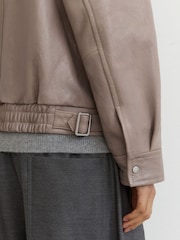 Reiss Grey Petra Petite Textured Leather Oversized Jacket - Image 8 of 10