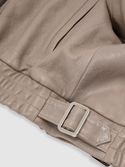 Reiss Grey Petra Petite Textured Leather Oversized Jacket - Image 9 of 10