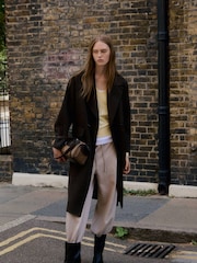 Mango Brown Check Wool Blend Dropped Shoulder Coat - Image 4 of 7