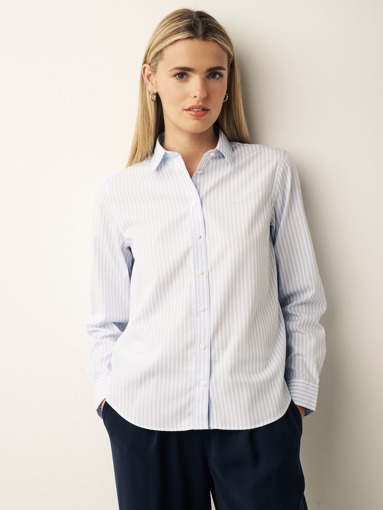 GANT Light Blue Poplin Striped 100% Cotton Shirt - Image 1 of 9