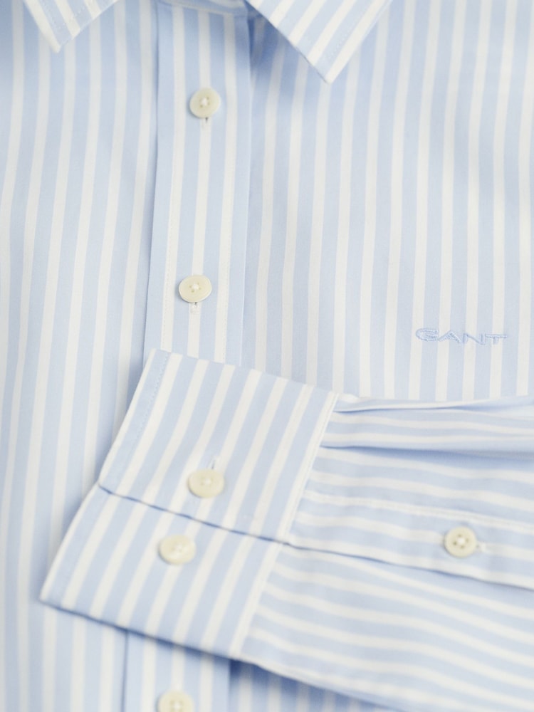 GANT Light Blue Poplin Striped 100% Cotton Shirt - Image 9 of 9