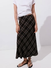 Mango Brown Check Print Midi Skirt - Image 1 of 7