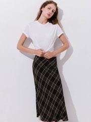 Mango Brown Check Print Midi Skirt - Image 4 of 7