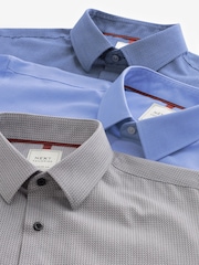 Blue/Grey Textured Regular Fit Easy Care Single Cuff Shirts 3 Pack - Image 11 of 12