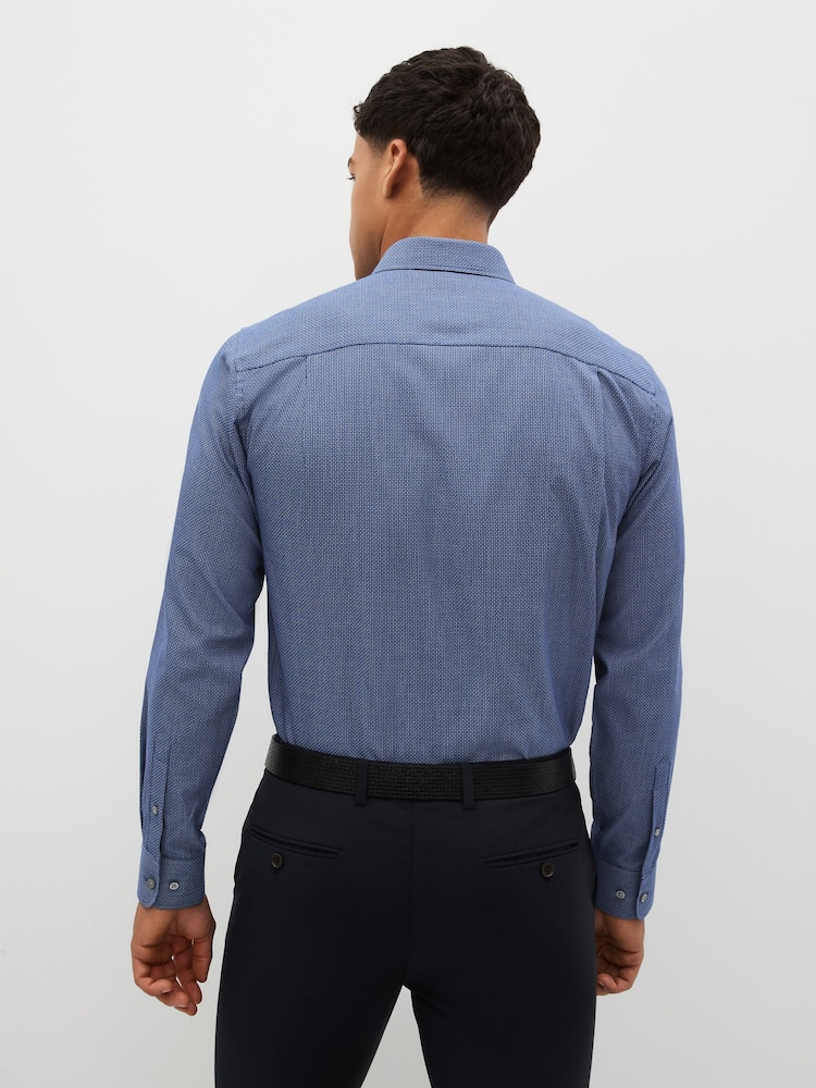 Blue/Grey Textured Regular Fit Easy Care Single Cuff Shirts 3 Pack - Image 2 of 12