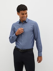 Blue/Grey Textured Regular Fit Easy Care Single Cuff Shirts 3 Pack - Image 3 of 12