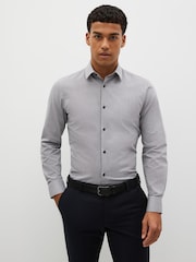Blue/Grey Textured Regular Fit Easy Care Single Cuff Shirts 3 Pack - Image 5 of 12