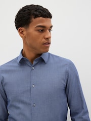 Blue/Grey Textured Regular Fit Easy Care Single Cuff Shirts 3 Pack - Image 6 of 12