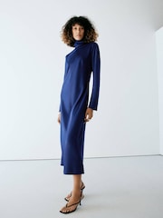 Mango Blue Long Sleeve Midi Dress - Image 1 of 6
