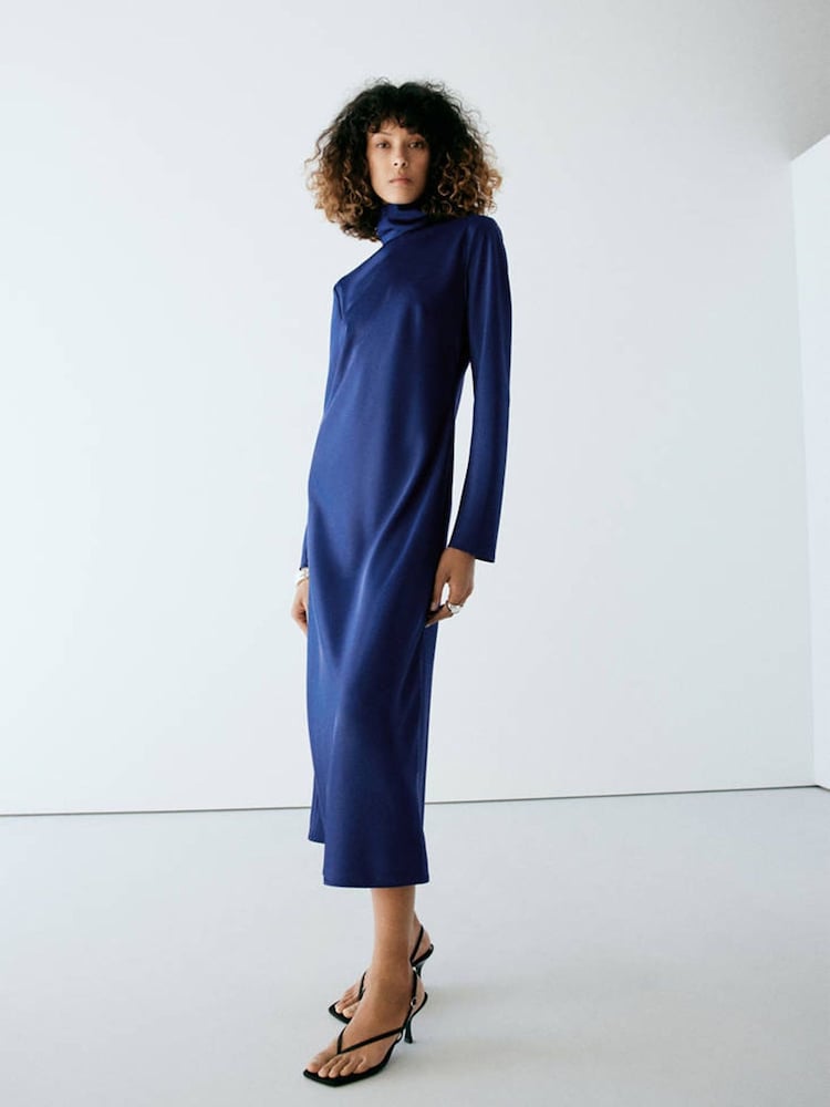 Mango Blue Long Sleeve Midi Dress - Image 1 of 6