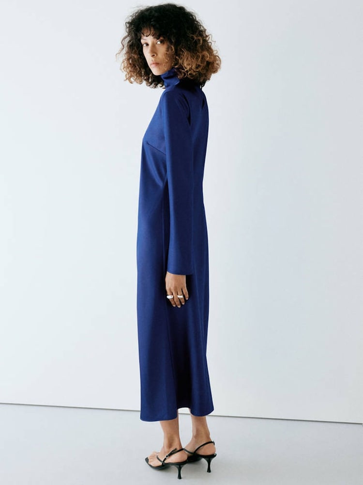 Mango Blue Long Sleeve Midi Dress - Image 2 of 6