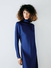 Mango Blue Long Sleeve Midi Dress - Image 3 of 6