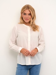Kaffe 100% Cotton Round Neck White Shirt - Image 1 of 6