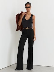 Reiss Black Claude Pintuck-Detail Flared Jeans - Image 1 of 5