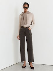 Reiss Mushroom Brown Selin Petite Mid-Rise Straight-Leg Jeans - Image 1 of 7