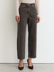 Reiss Mushroom Brown Selin Petite Mid-Rise Straight-Leg Jeans - Image 3 of 7