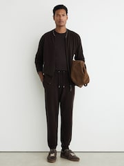 Reiss Chocolate Brown Winchester Merino Wool Zip-Through Bomber Cardigan - Image 3 of 8