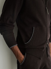 Reiss Chocolate Brown Winchester Merino Wool Zip-Through Bomber Cardigan - Image 4 of 8