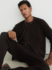Reiss Chocolate Brown Winchester Merino Wool Zip-Through Bomber Cardigan - Image 5 of 8