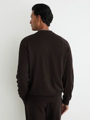Reiss Chocolate Brown Winchester Merino Wool Zip-Through Bomber Cardigan - Image 7 of 8