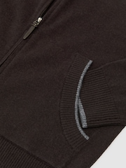 Reiss Chocolate Brown Winchester Merino Wool Zip-Through Bomber Cardigan - Image 8 of 8