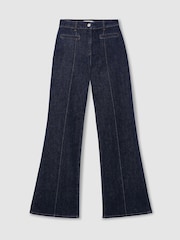 Reiss Dark Blue Claude Pintuck-Detail Flared Jeans - Image 2 of 8