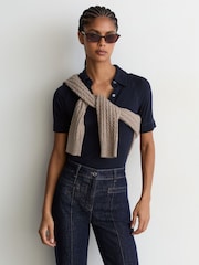Reiss Dark Blue Claude Pintuck-Detail Flared Jeans - Image 4 of 8