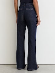 Reiss Dark Blue Claude Pintuck-Detail Flared Jeans - Image 7 of 8