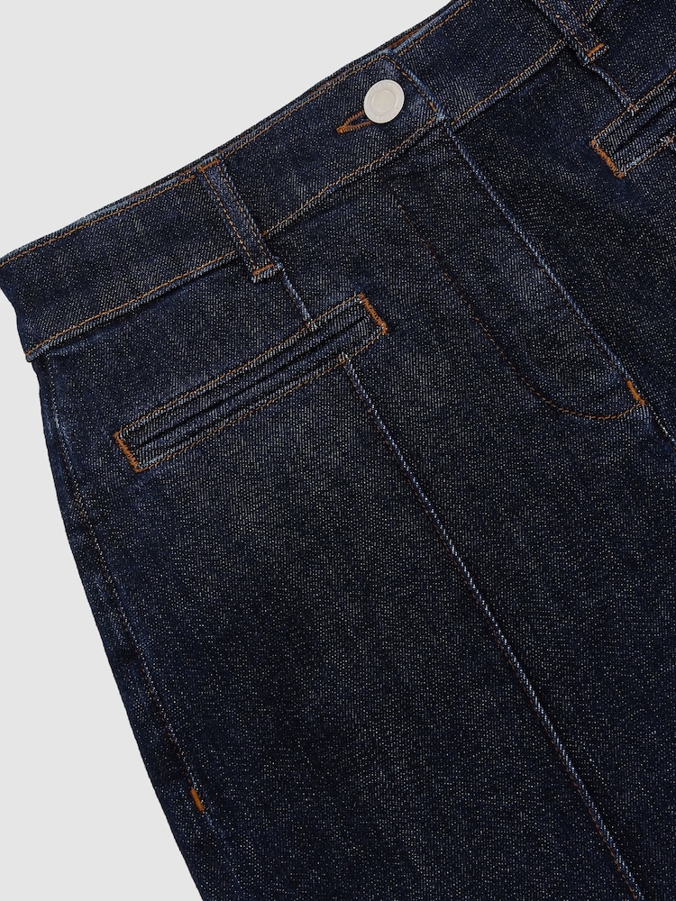Reiss Dark Blue Claude Pintuck-Detail Flared Jeans - Image 8 of 8