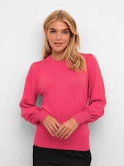 Kaffe Pink Lizza Round Neck Light Knit Pullover - Image 1 of 6