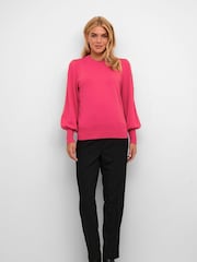 Kaffe Pink Lizza Round Neck Light Knit Pullover - Image 3 of 6