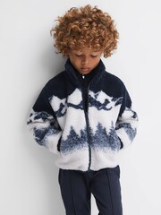 Reiss Blue Multi Clement Senior Textured Zip-Through Jacket - Image 1 of 6
