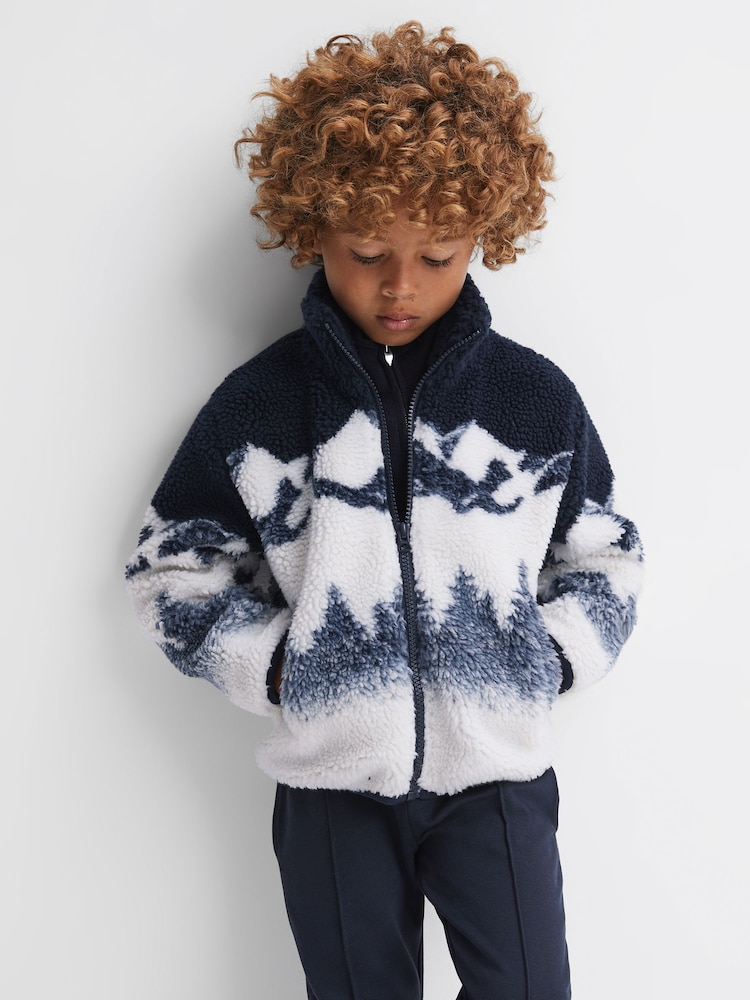 Reiss Blue Multi Clement Senior Textured Zip-Through Jacket - Image 1 of 6