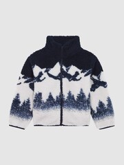 Reiss Blue Multi Clement Senior Textured Zip-Through Jacket - Image 2 of 6