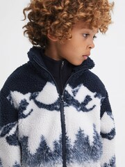 Reiss Blue Multi Clement Senior Textured Zip-Through Jacket - Image 4 of 6