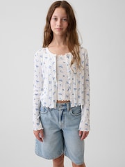 Gap Blue Floral Pointelle Rib Cardigan (4-13yrs) - Image 1 of 5